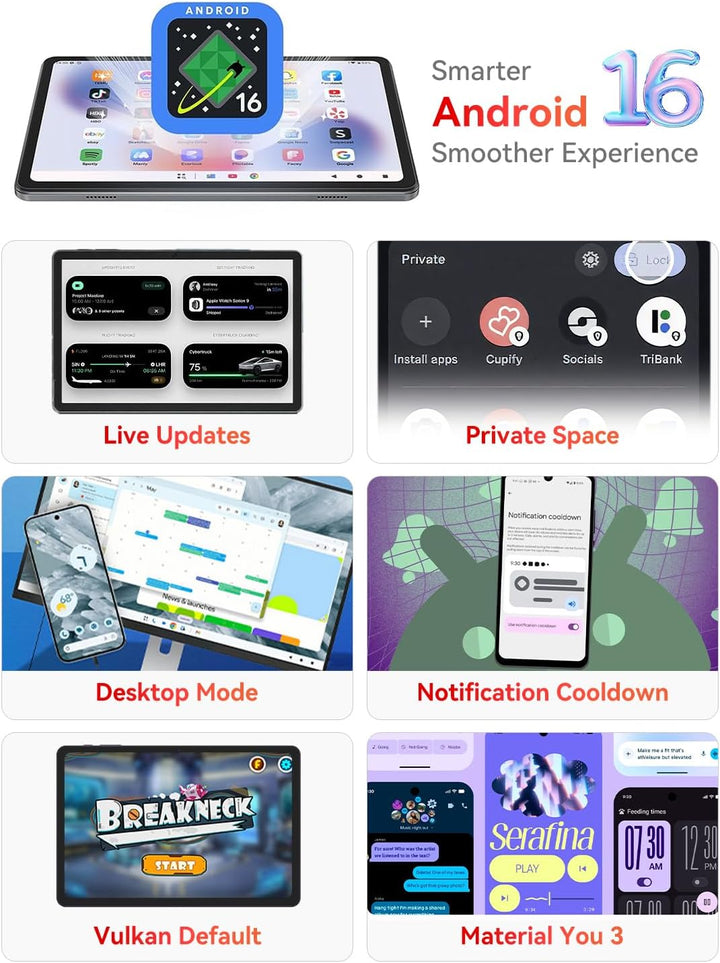 BNCF Tablet Android 16 de 8.8 pulgadas con Gemini AI, MediaTek Dime...