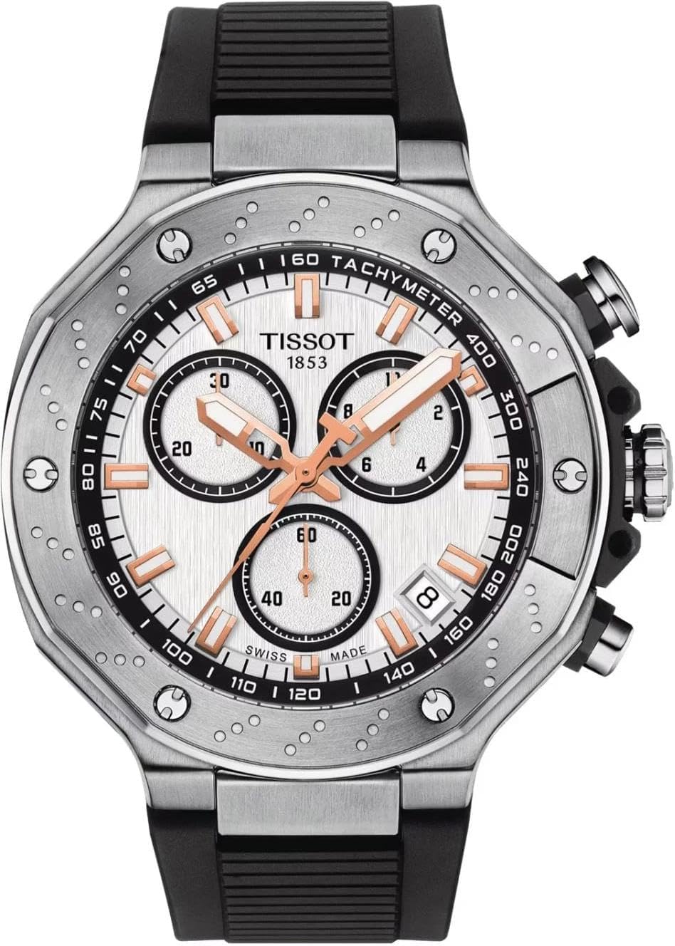 Tissot T-Race, cronógrafo de cuarzo suizo, 1.772 in, esfera blanca, reloj para hombre