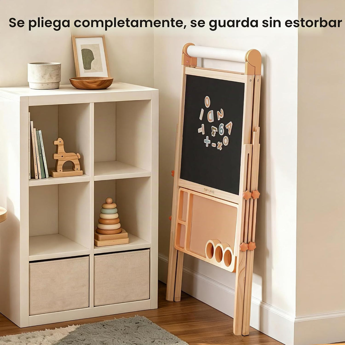 Tiny Land - Caballete de madera plegable para niños, con pizarra y pizarra blanca