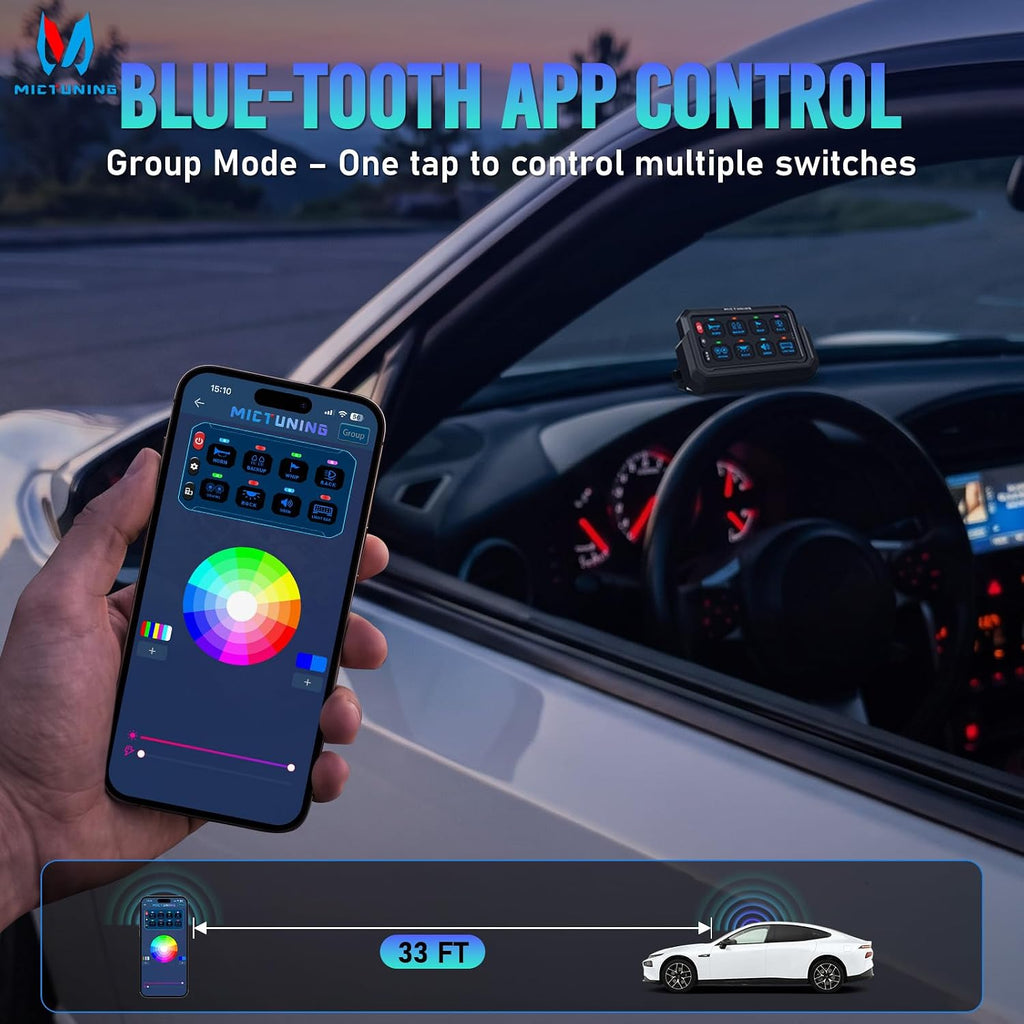 MICTUNING P1S-AC-APP Panel de interruptor inalámbrico de 8 bandas con control APP
