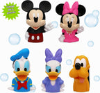 Mickey y amigos juego de 6 piezas de juguetes de baño con pulverizador. Juguetes de baño para bebés y niños pequeños, incluye cubo organizador con drenaje para guardar tus juguetes de agua para el