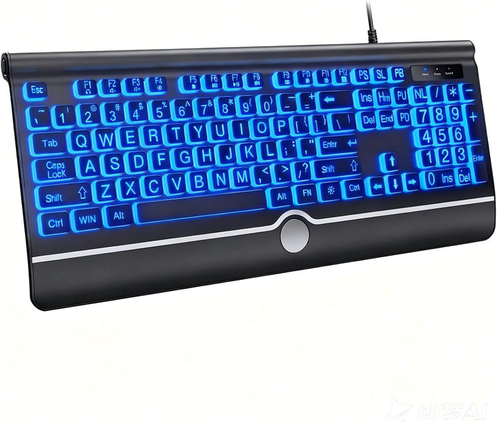 KOPJIPPOM Teclado de computadora retroiluminado con impresión grand...