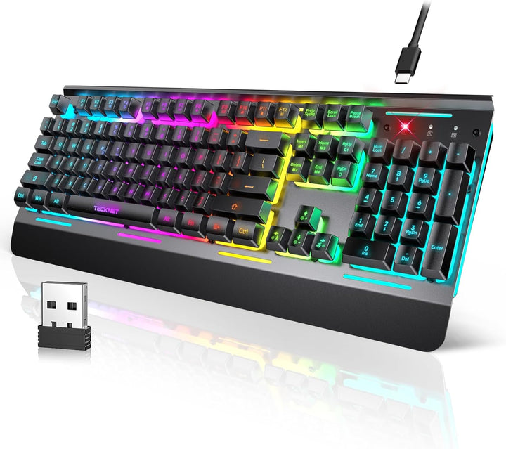 TECKNET Teclado inalámbrico para juegos, teclado recargable 2 en 1...