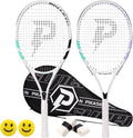 Raquetas de tenis de 27 pulgadas para adultos, juego de 2 raquetas de tenis recreativas con 2 sobregrips y 1 bolsa de tenis. Perfecto para principiantes y estudiantes en entrenamiento