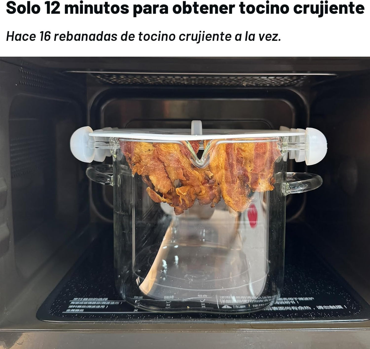 Cocina de vidrio para microondas y tocino, tapa de silicona, 4 pinchos de vidrio, 100 onzas