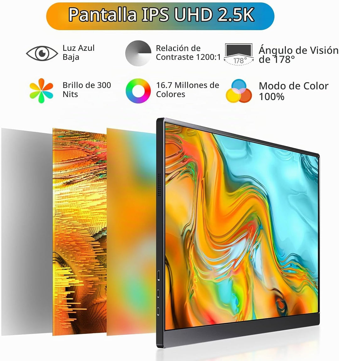 Anyuse - Monitor portátil de 16.0" QHD 2.5K para laptop - USB C...
