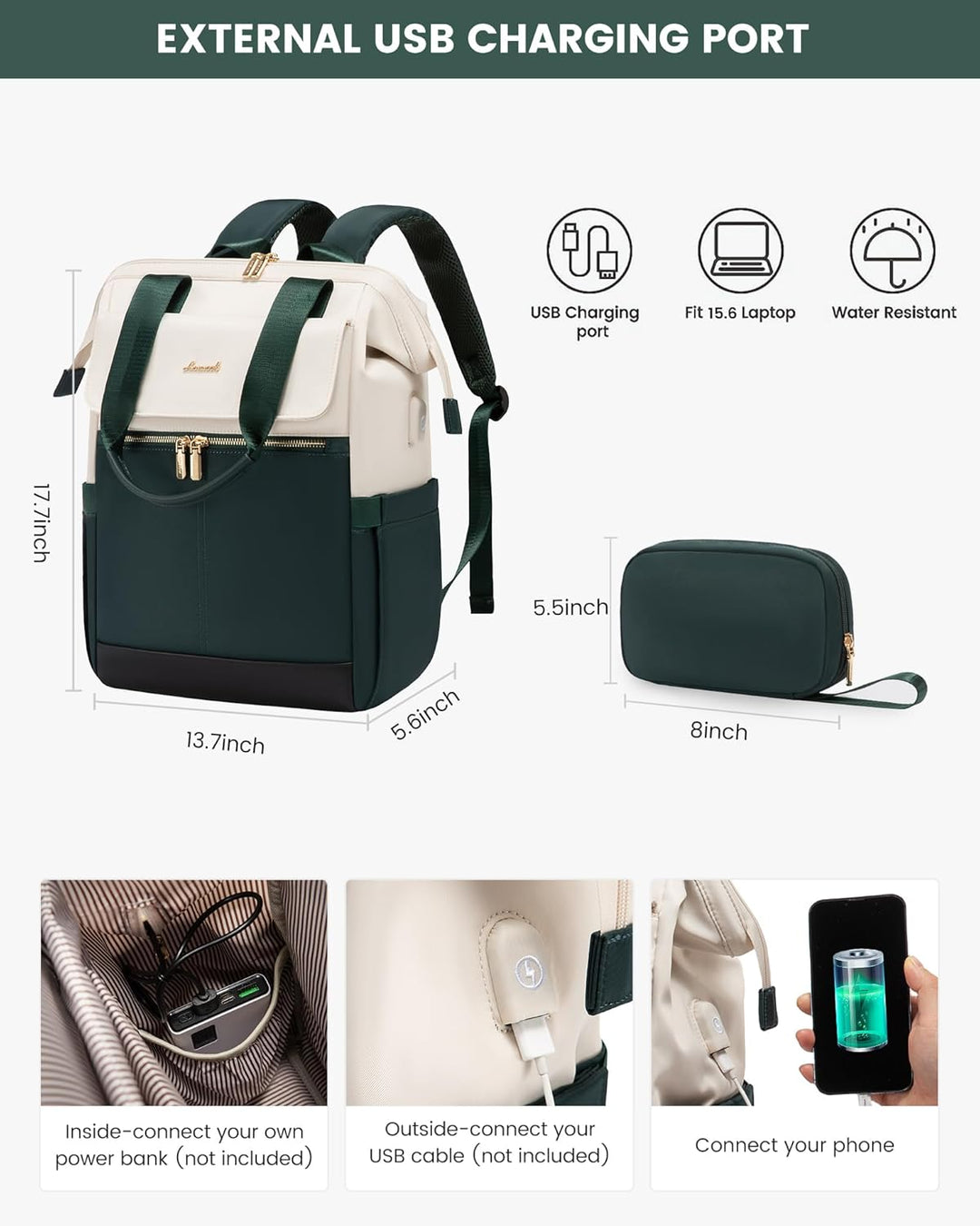 LOVEVOOK Mochila para laptop para mujer, mochila de trabajo convert...
