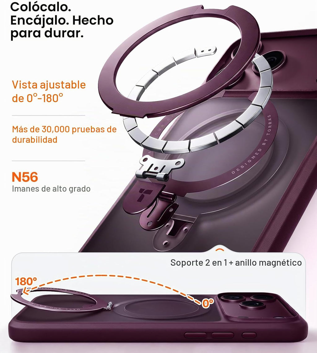 TORRAS Funda para iPhone 18 Pro, soporte magnético, protección militar 4X