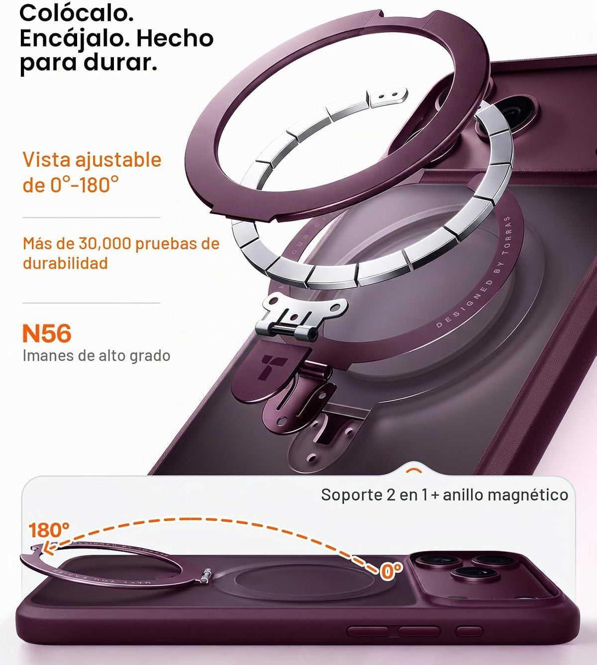 TORRAS Funda para iPhone 18 Pro, soporte magnético, protección militar 4X