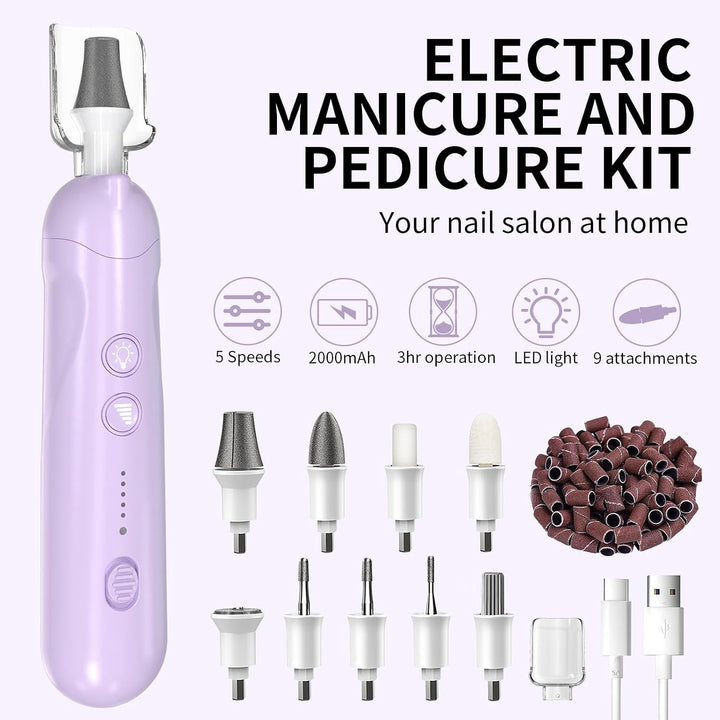 Juego de limas de uñas eléctricas inalámbricas, herramientas de ped...