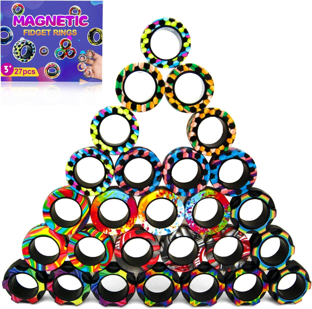 Juego de 27 anillos magnéticos para ansiedad, regalos de fiesta de Halloween, anillos magnéticos para niños, TDAH, ansiedad, anillos giratorios para alivio, regalo de cumpleaños para adultos