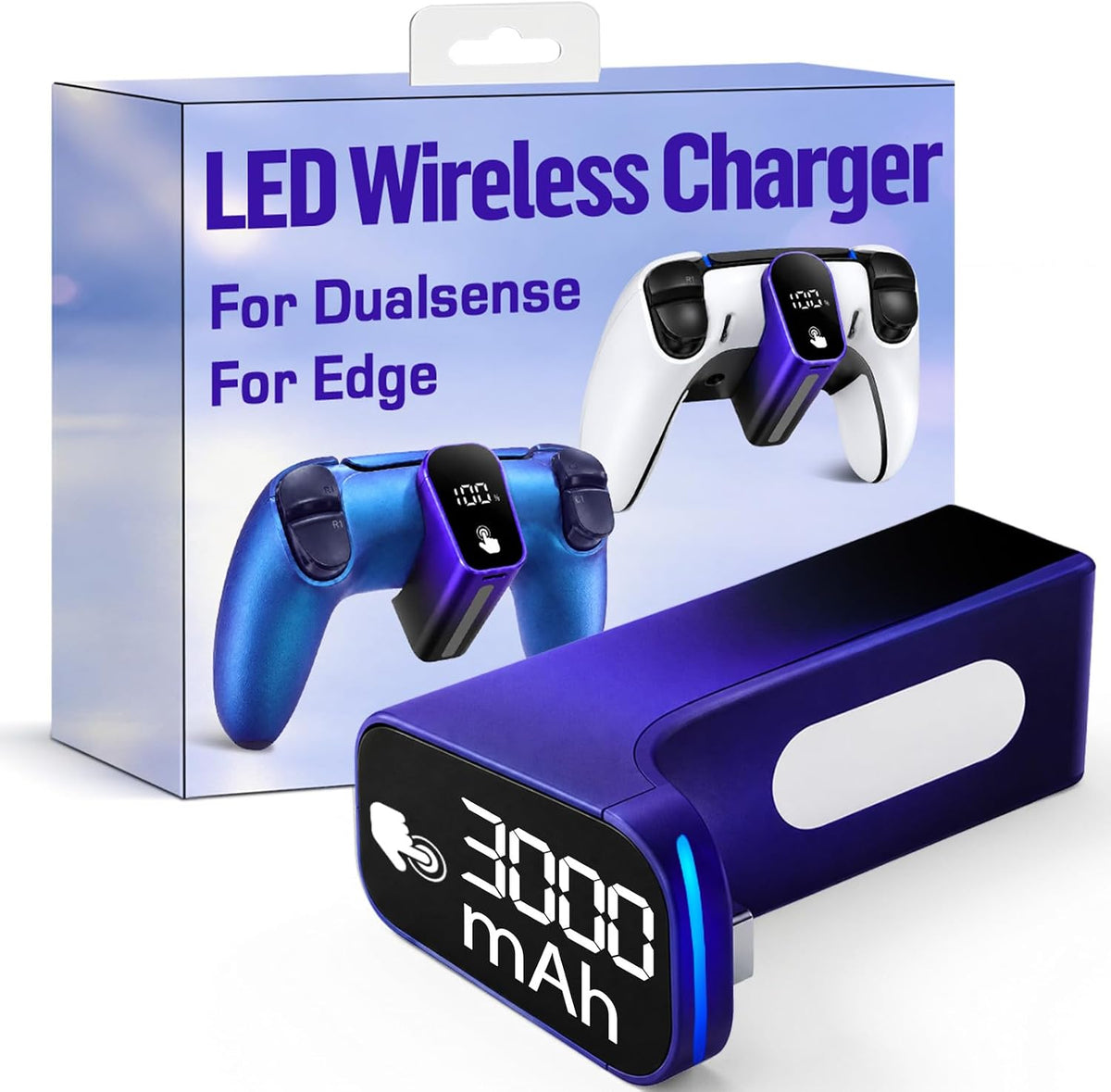 Cargador inalámbrico para controlador PS5 con pantalla digital LED, Chroma
