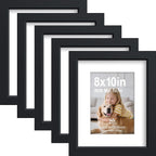 Portarretratos de color negro de 8 x 10 pulgadas, marco de madera con vidrio templado, muestra fotos de 5 x 7 pulgadas con paspartú o fotos de 8 x 10 pulgadas, para cualquier pared o mesa