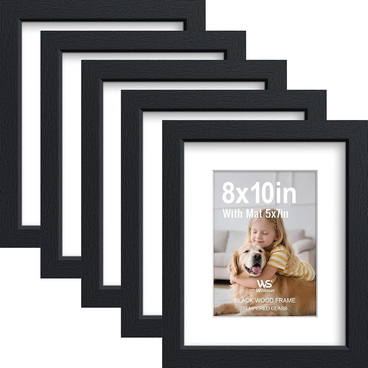 Portarretratos de color negro de 8 x 10 pulgadas, marco de madera con vidrio templado, muestra fotos de 5 x 7 pulgadas con paspartú o fotos de 8 x 10 pulgadas, para cualquier pared o mesa