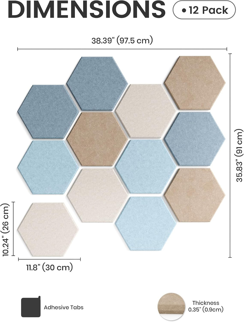 Paquete de 12 azulejos hexagonales de fieltro para tablón de