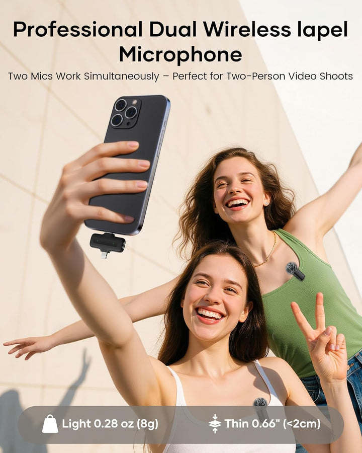 Micrófono Lavalier inalámbrico para iPhone, iPad y Android con fund...