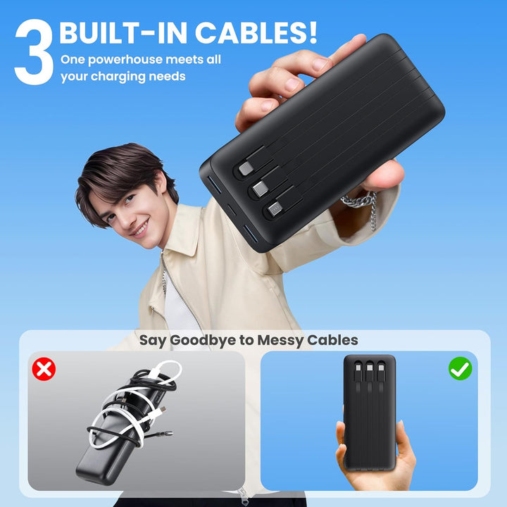 Cargador Portátil 50800mAh Banco de Energía con 3 Cables Incorporad...