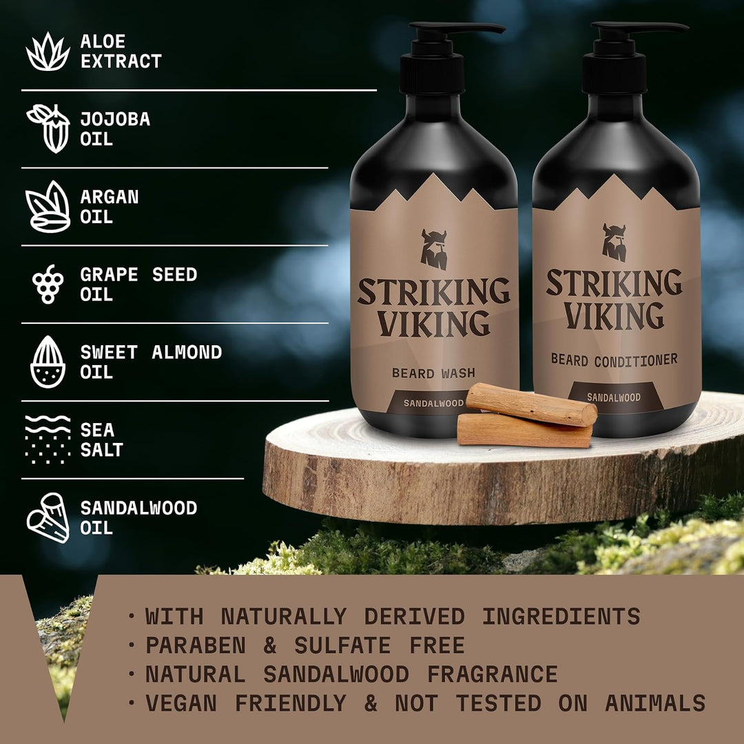Striking Viking Set para el cuidado de la barba (sándalo), champú s...
