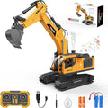 Excavadora de juguete a control remoto para niños, juguetes de excavadora RC de 2.4 GHz con cubo de metal, vehículo de construcción de 12 canales con niebla/luces/sonido, 2 baterías de 1200 mAh