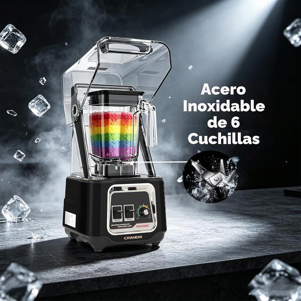 Licuadora comercial, licuadoras de encimera de 2200 W con escudo extraíble, licuadora silenciosa para batidos y trituración de hielo, licuadoras profesionales de 52 onzas, 38000 RPM para cocina, K80 (negro)