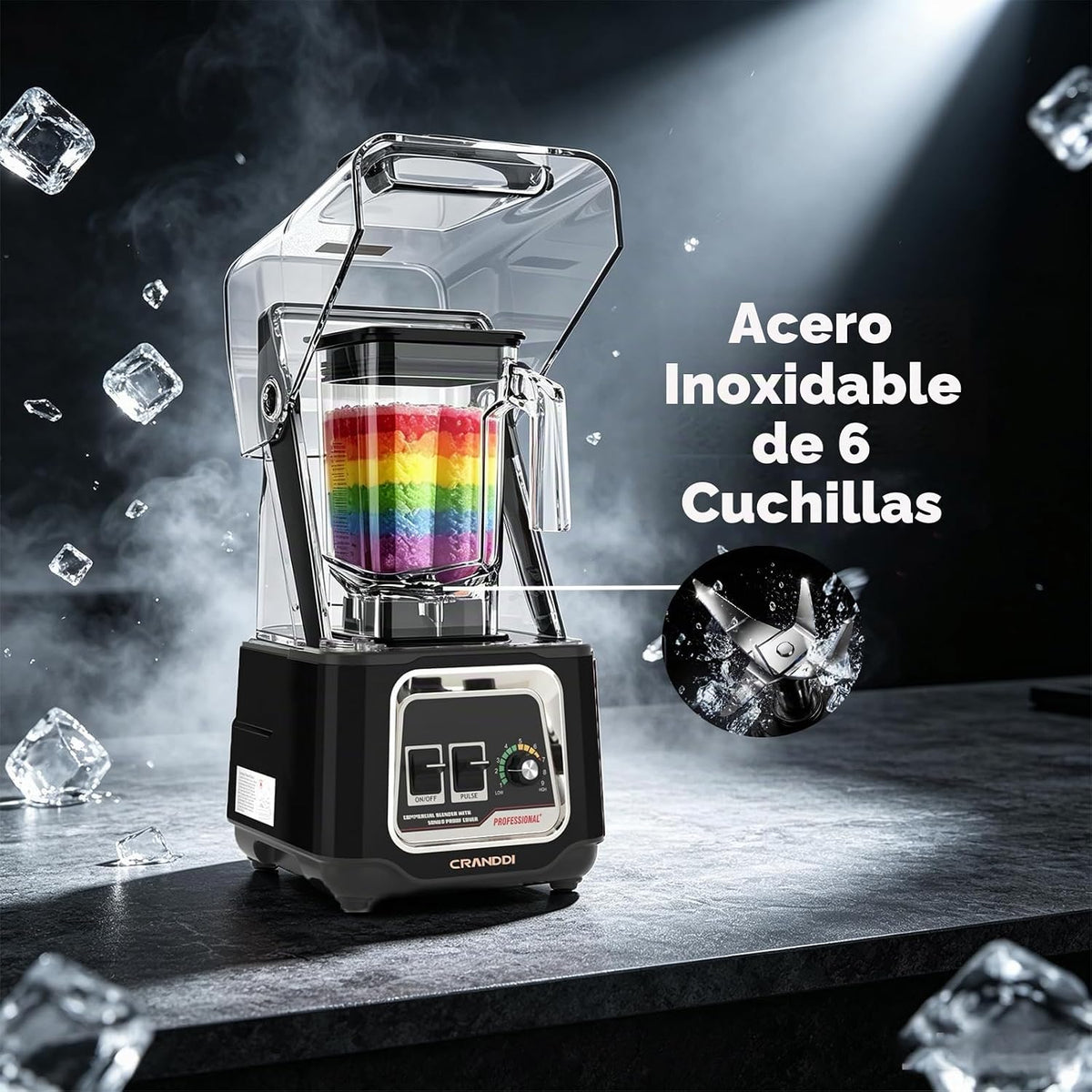 Licuadora comercial, licuadoras de encimera de 2200 W con escudo extraíble, licuadora silenciosa para batidos y trituración de hielo, licuadoras profesionales de 52 onzas, 38000 RPM para cocina, K80 (negro)