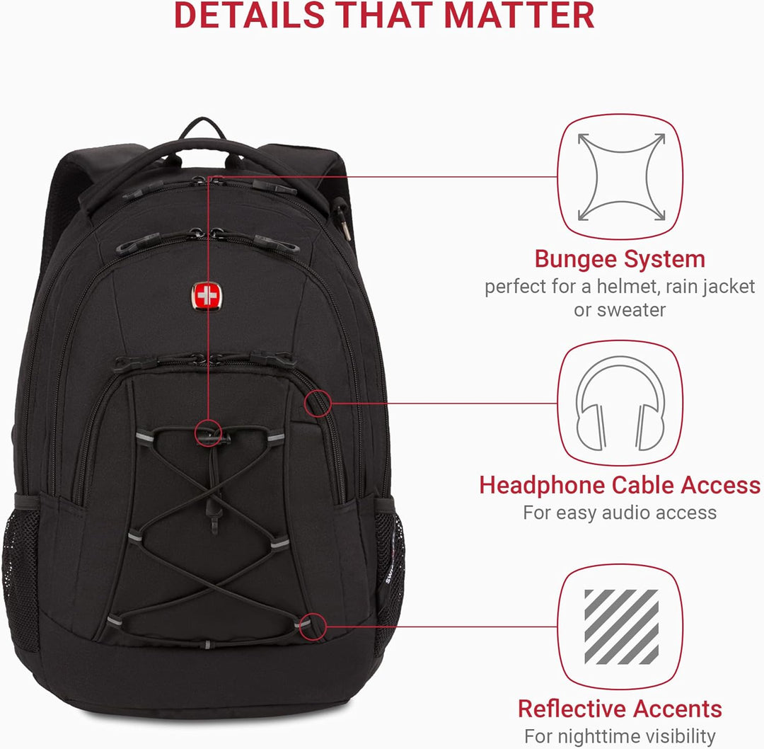 SwissGear 1186 Travel Gear Mochila Bungee Ligera, Negro, 17 pulg.