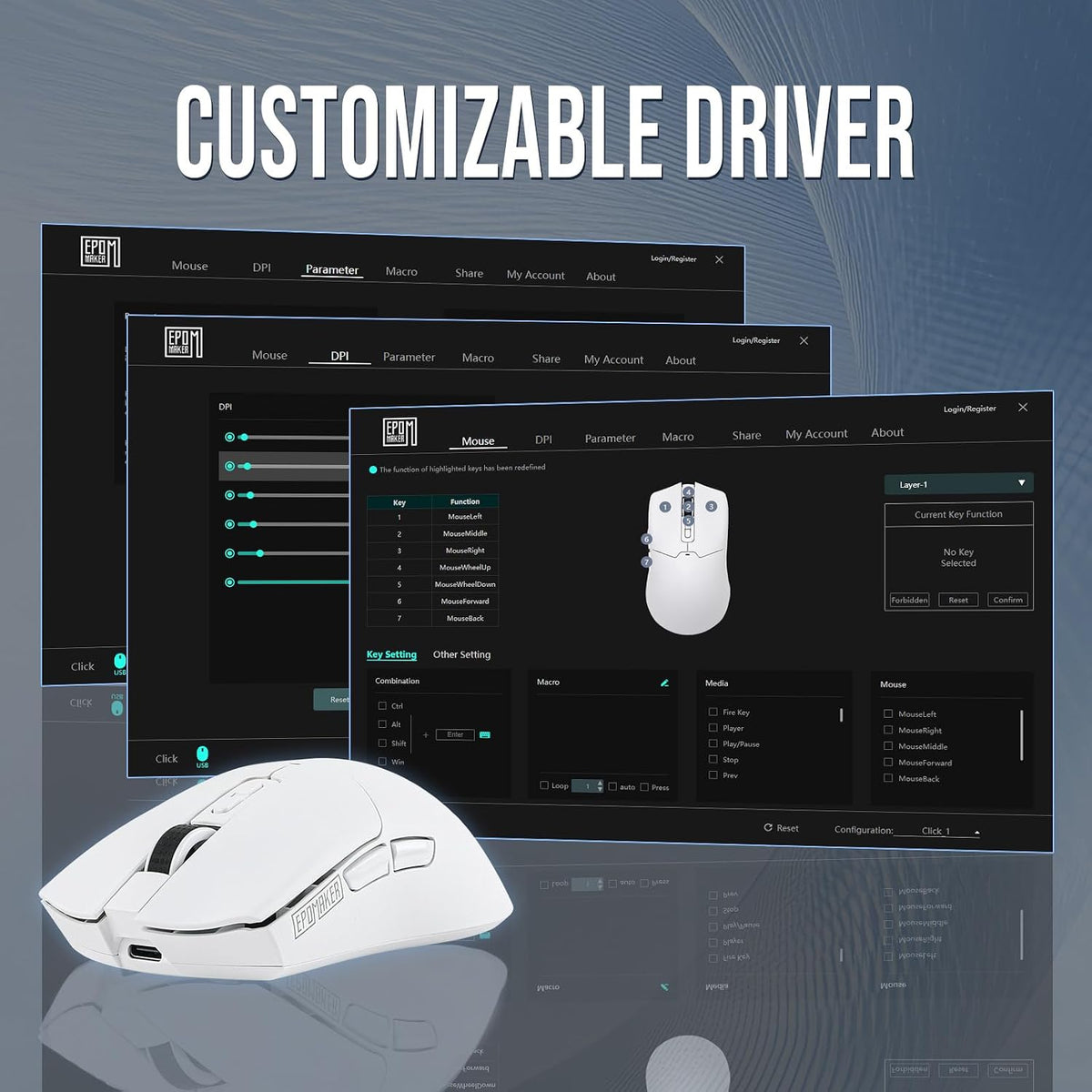 EPOMAKER Click Gaming Mouse inalámbrico 2.4Ghz\/BT\/Type-C, 800 a 4...