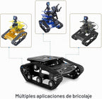 Kit de chasis de coche robot inteligente, chasis de tanque grande de metal completo con motores de 2WD para Arduino Raspberry Pi Jetson Python DIY Kit de aprendizaje de auto inteligente (negro, con motor de CC)