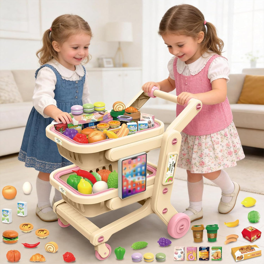 deAO Carro de compras para niños Carro de compras juguete de juego con 2