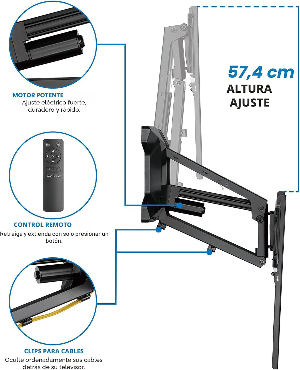 MOUNT-IT! Soporte de pared motorizado para TV con chimenea | Soporte de montaje de mantel eléctrico desplegable con control remoto, capacidad de peso de hasta 77 libras, altura ajustable, giratorio, compatible con VESA 600 x 400