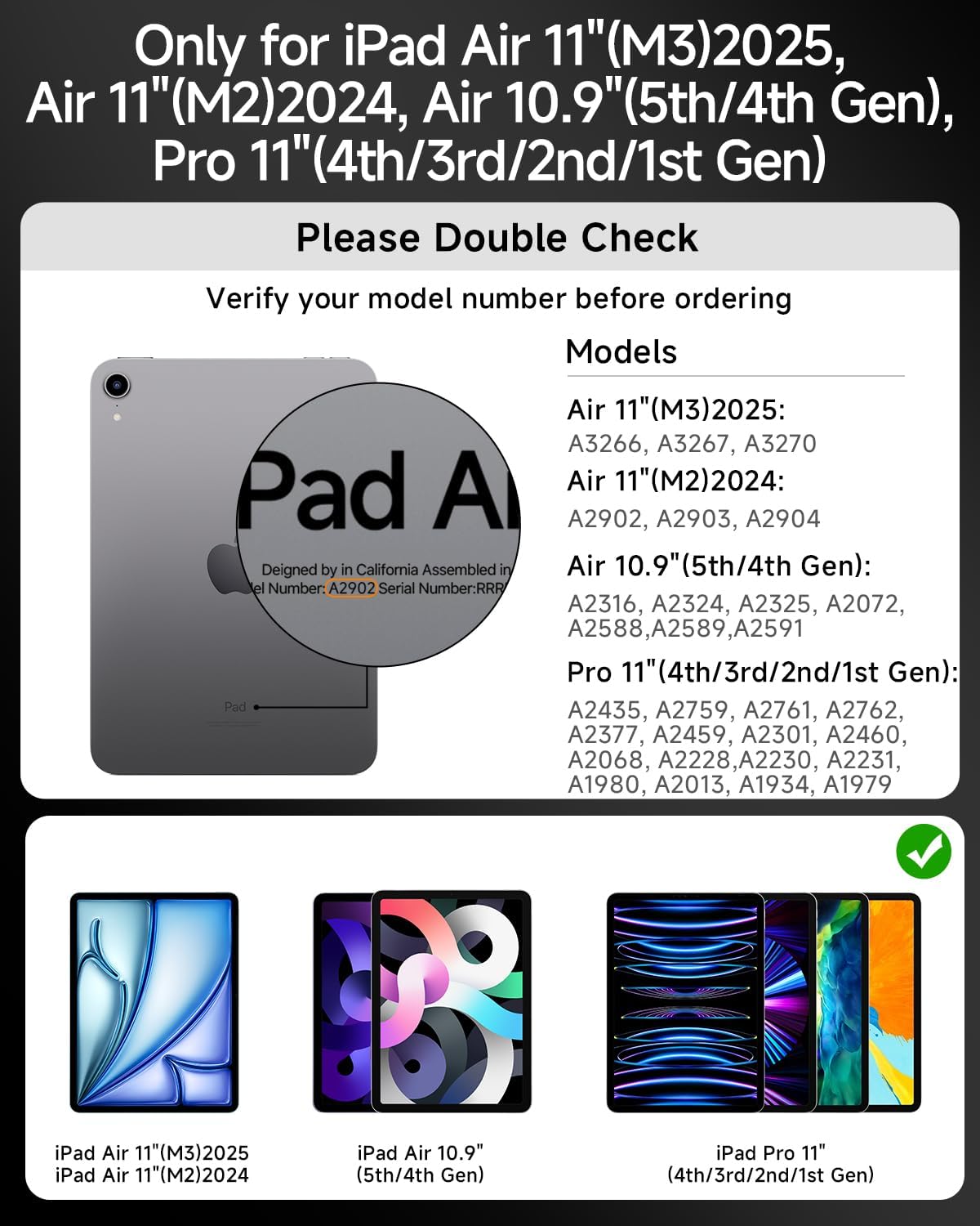 Funda de teclado para iPad Air 11/10.9 pulgadas/iPad Pro 11" 4/3/2/1 con
