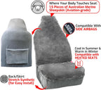 Fundas de Asiento de Oveja de Aegis, Fundas de Asiento de Piel de Merino Genuino para Delantero de Coche, Pieles Densas de Lujo, Ajuste Universal para la Mayoría de Coches, SUV, Camiones, Sedán (Gris)