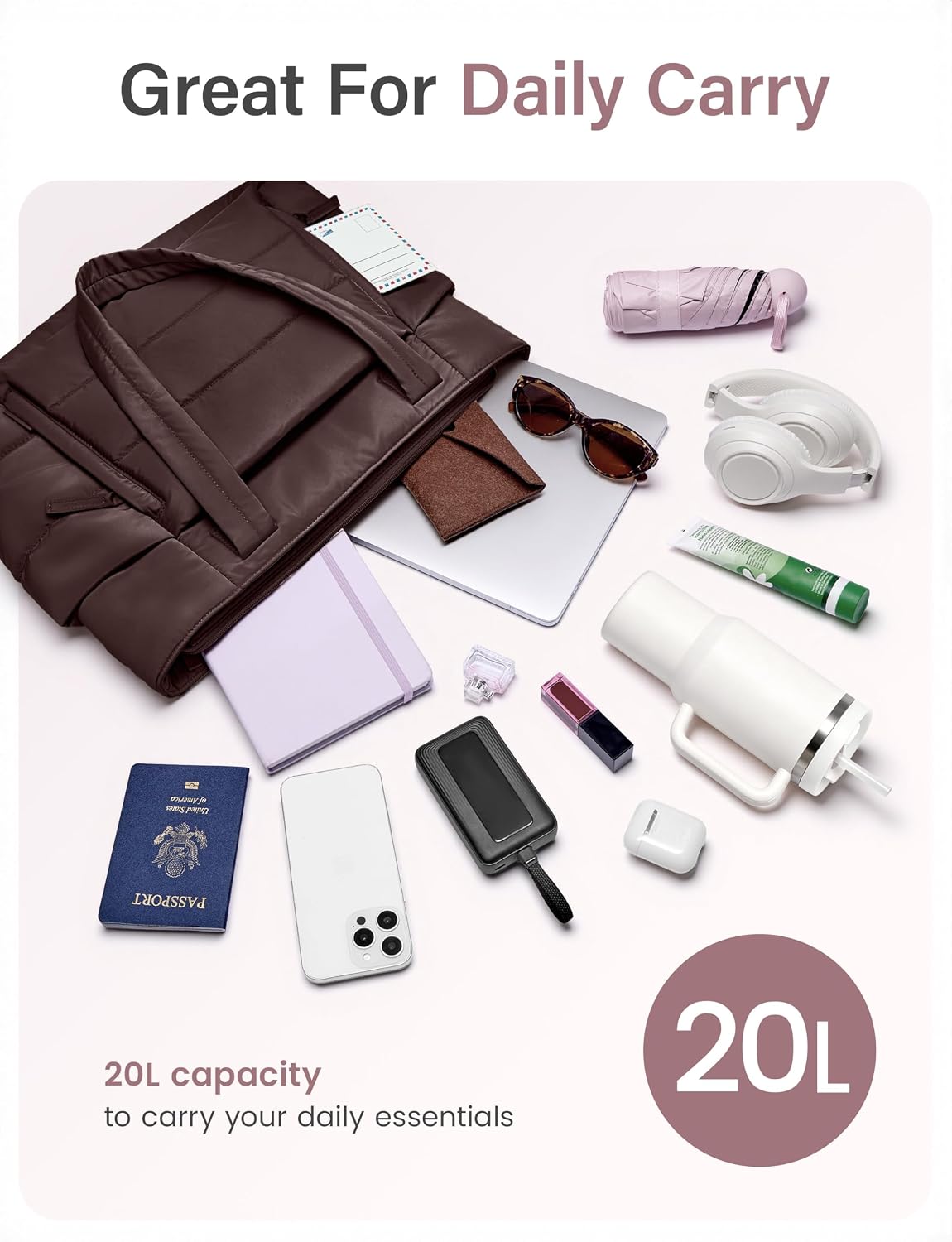Bolso de mano para mujer con cierre, bolso acolchado tipo puffer con compartimentos, bolsos de trabajo ligeros y voluminosos para mujer de viaje