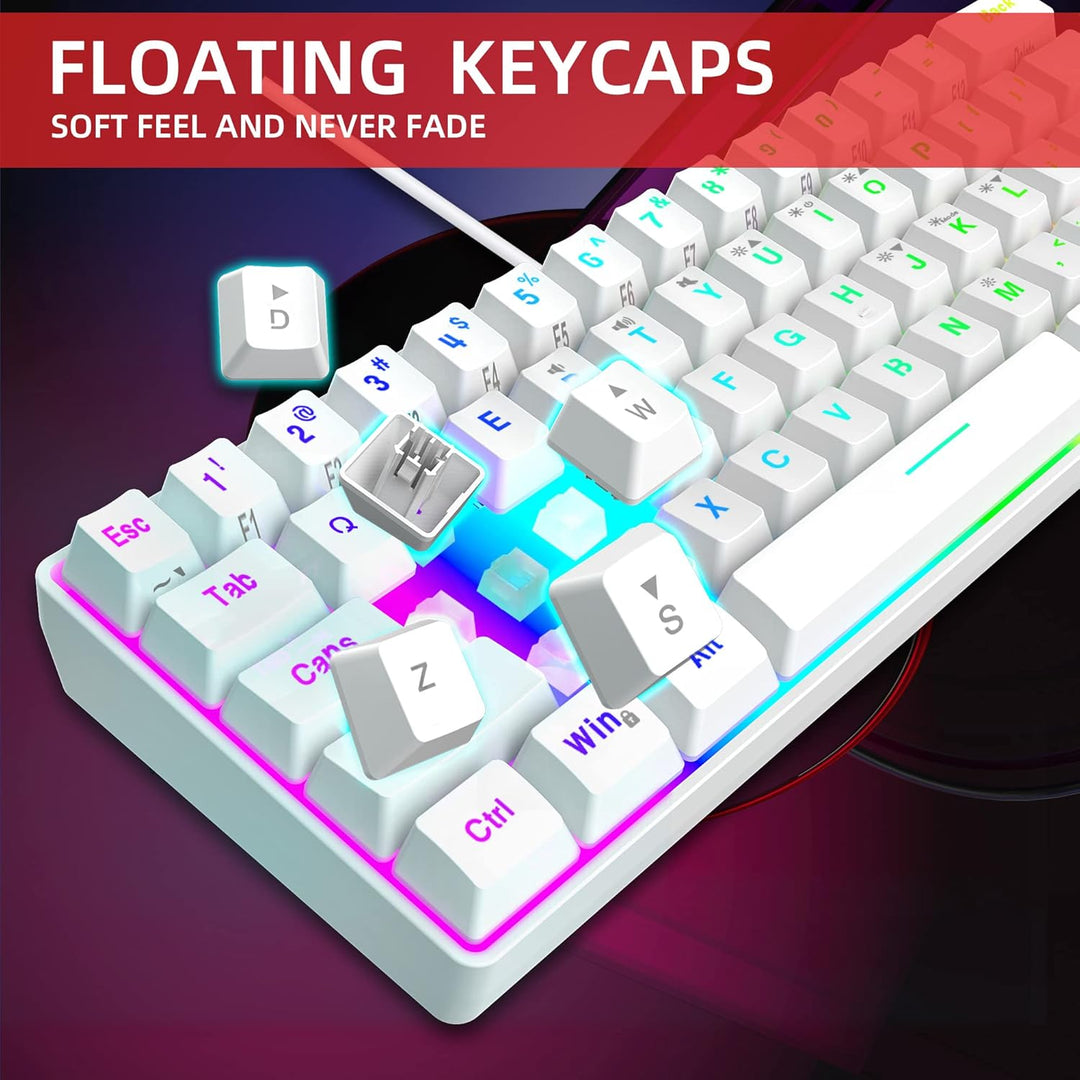 Snpurdiri - Teclado para videojuegos 60% con cable, 61 teclas, repo...