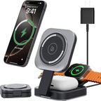 Mini estación de carga plegable 3 en 1 para dispositivos Apple, soporte de cargador inalámbrico para Magsafe para iPhone 17/Air/16/15/14/13/12, serie Apple Watch, AirPods pro/2/3/4, regalos para