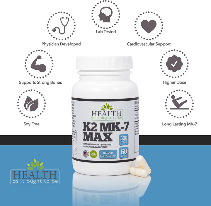 Health As It Ought To Be Vitamina K2 MK-7 Max 300 mcg Suplemento \u...