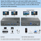 Conmutador KVM 2 monitores 1 ordenador portátil 1 escritorio