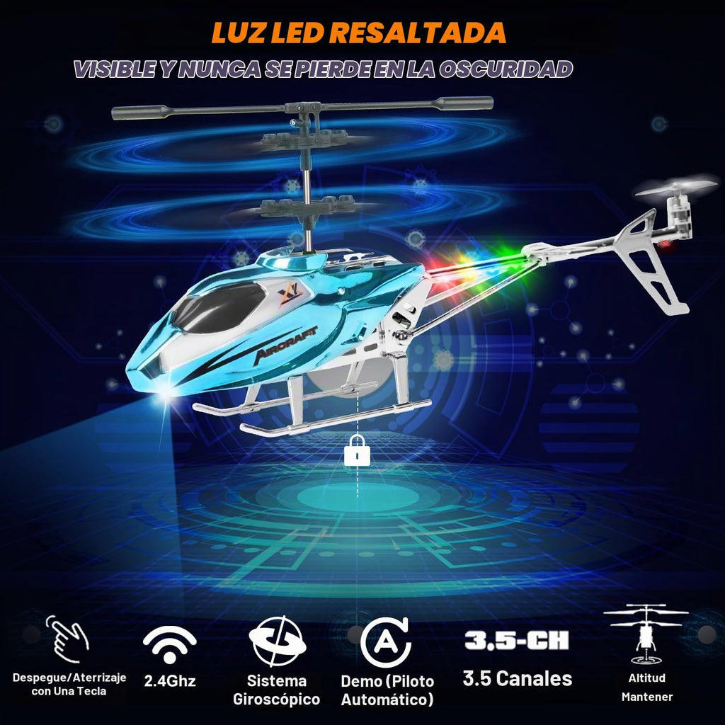 Helicóptero de control remoto para niños, helicópteros RC de retención de altitud 2.4G con luz LED y giroscopio, avión controlado por radio juguete interior con 3.5 canales de alta velocidad