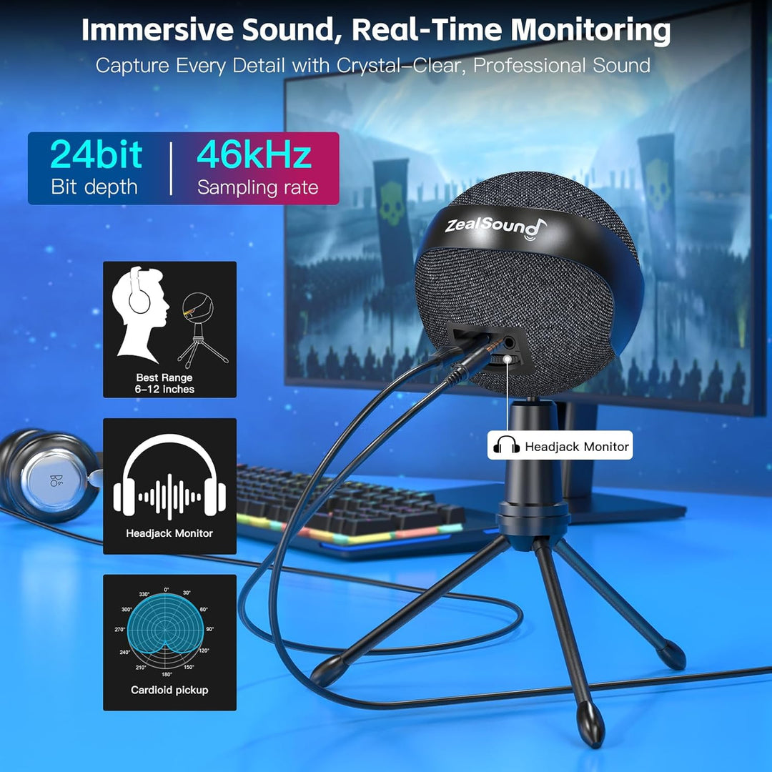ZealSound Podcast Micrófono USB para PC\/Mac\/iPhone, micrófono de...