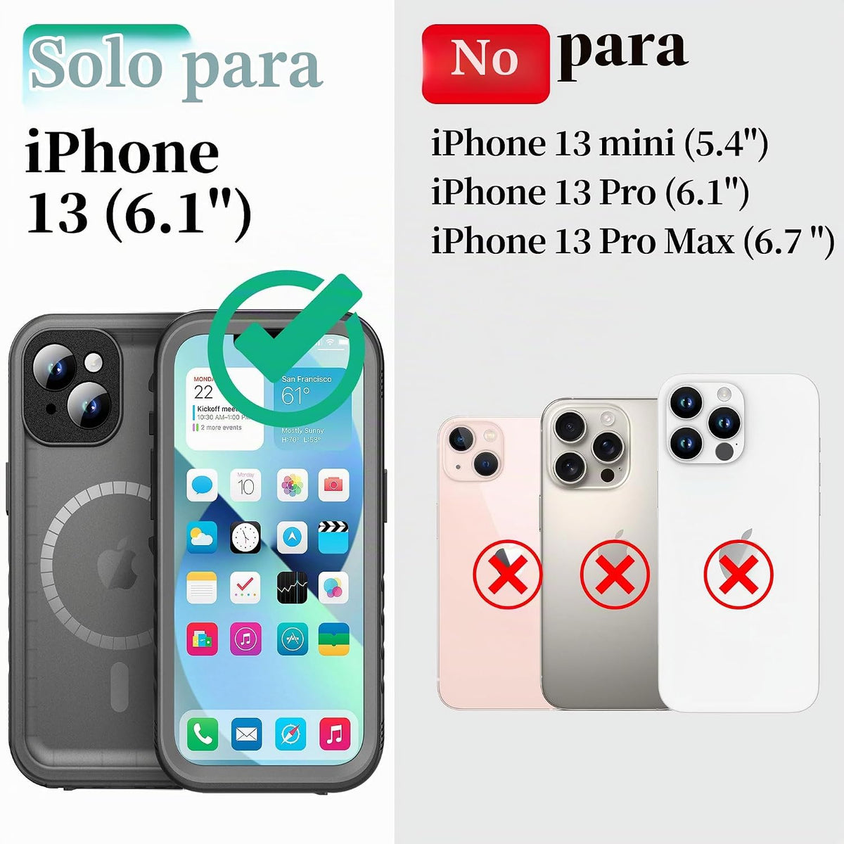 Cozycase Funda impermeable para iPhone 13, resistente militar, cuerpo