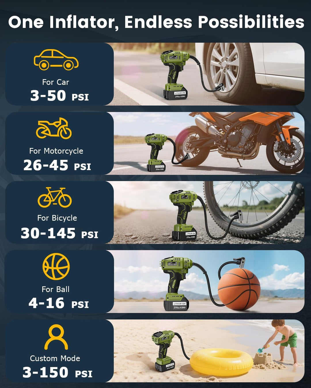 Compresor de aire portátil para neumáticos de automóvil con 2 bater...
