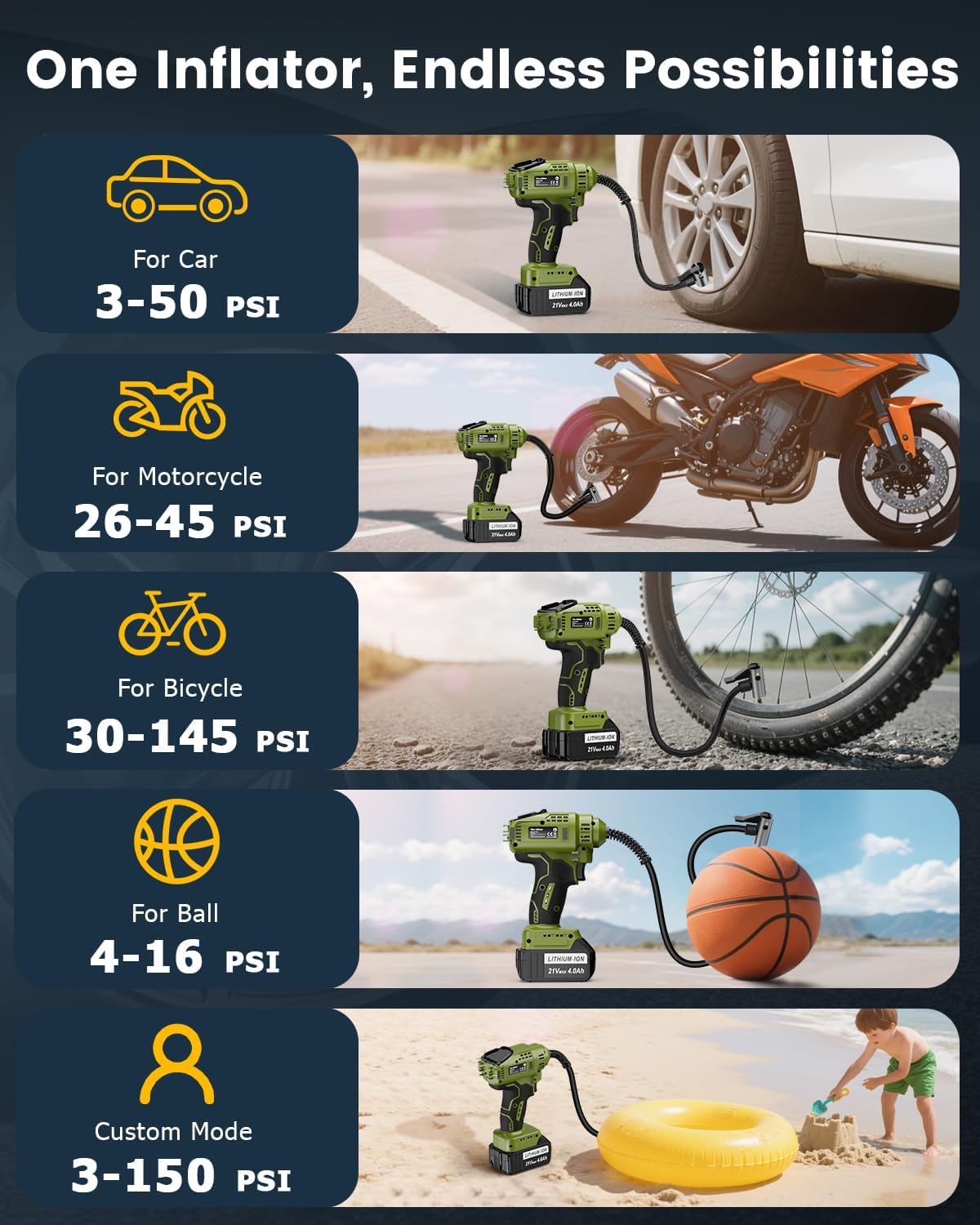 Compresor de aire portátil para neumáticos de automóvil con 2 bater...