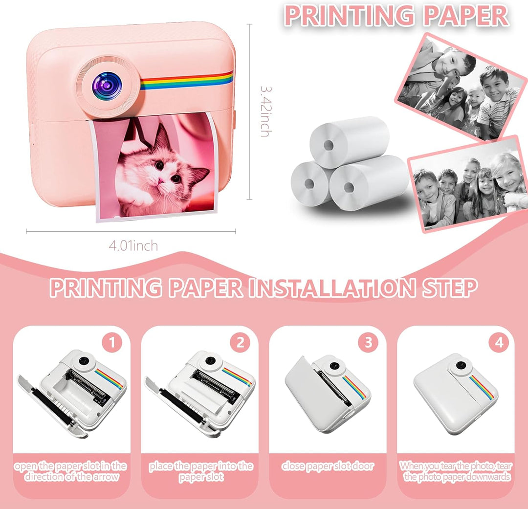 Cámara para niños con impresión instantánea y papel de impresión a...