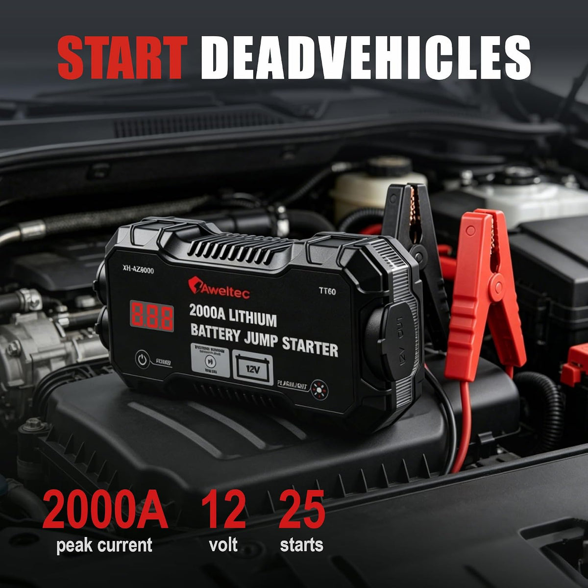 Arrancador de salto 2000A para 8.0L Gas/6.5L Diesel con USB y LED
