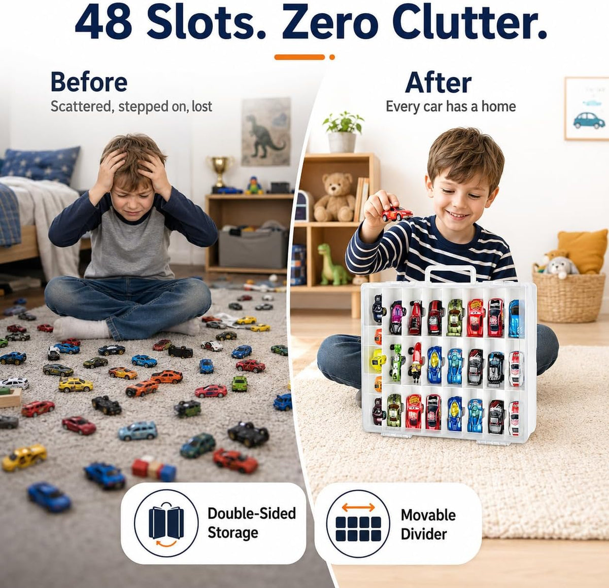 Organizador de Juguetes de Almacenamiento Compatible con Hot Wheels Car, Contenedor para Coches Matchbox, Mini Juguete, Muñecas Pequeñas, Caja de Transporte de Doble Cara para Hotwheels - 48