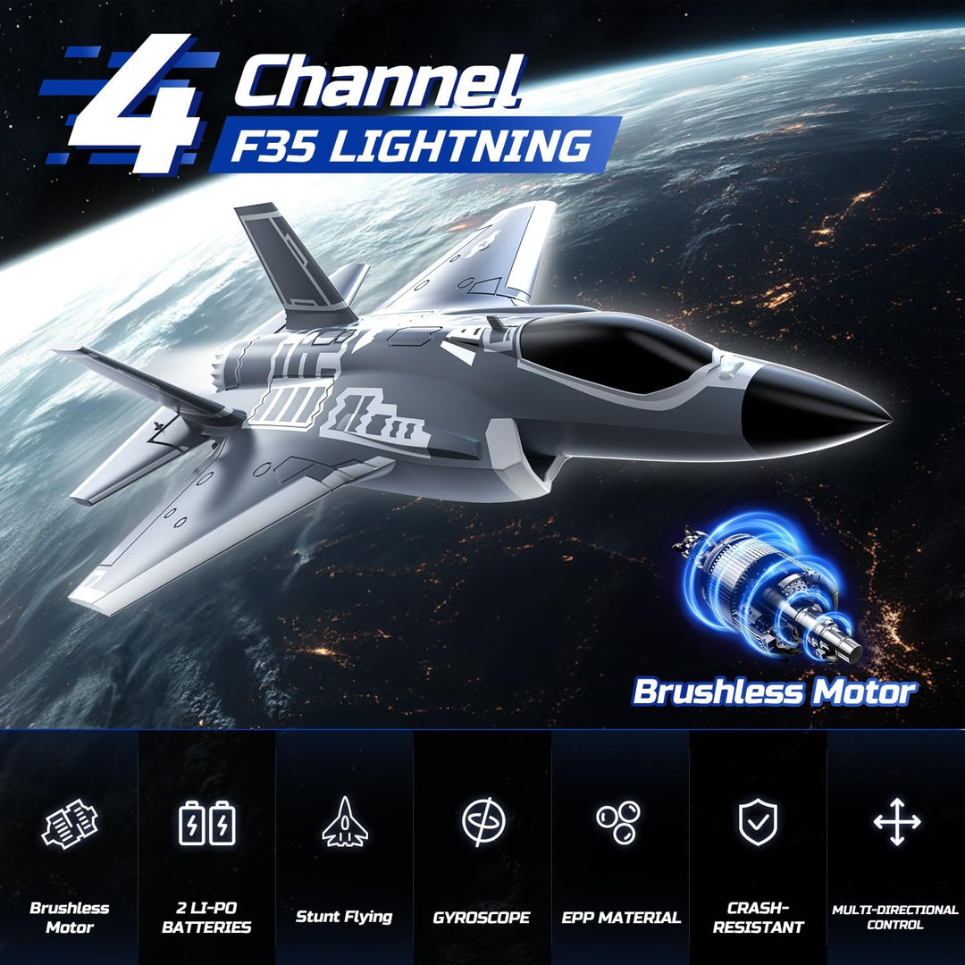 DEERC F35 - Avión RC de 4 canales sin escobillas para adultos, avió...