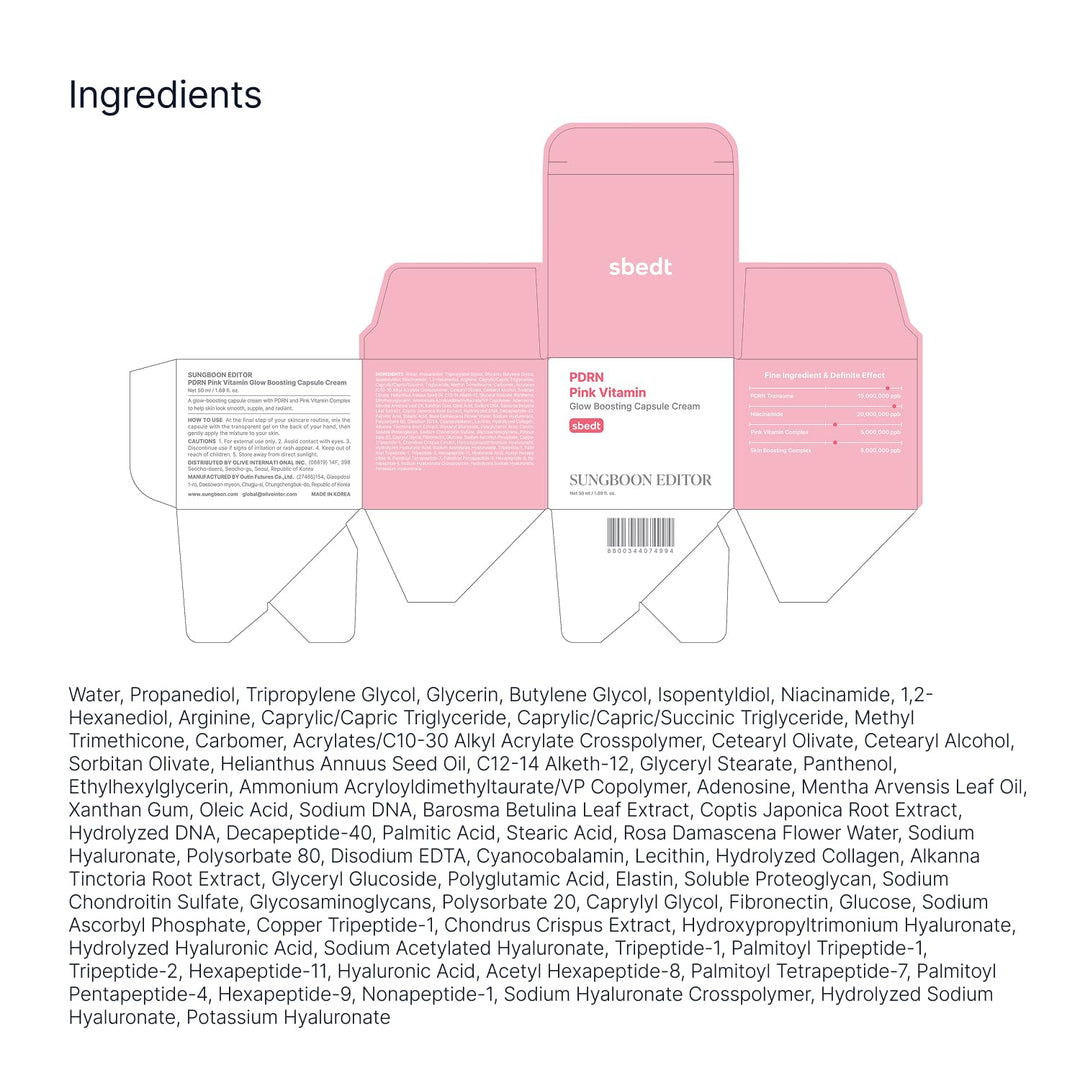 SUNGBOON EDITOR Pink PDRN - Crema cápsula que aumenta el brillo de...