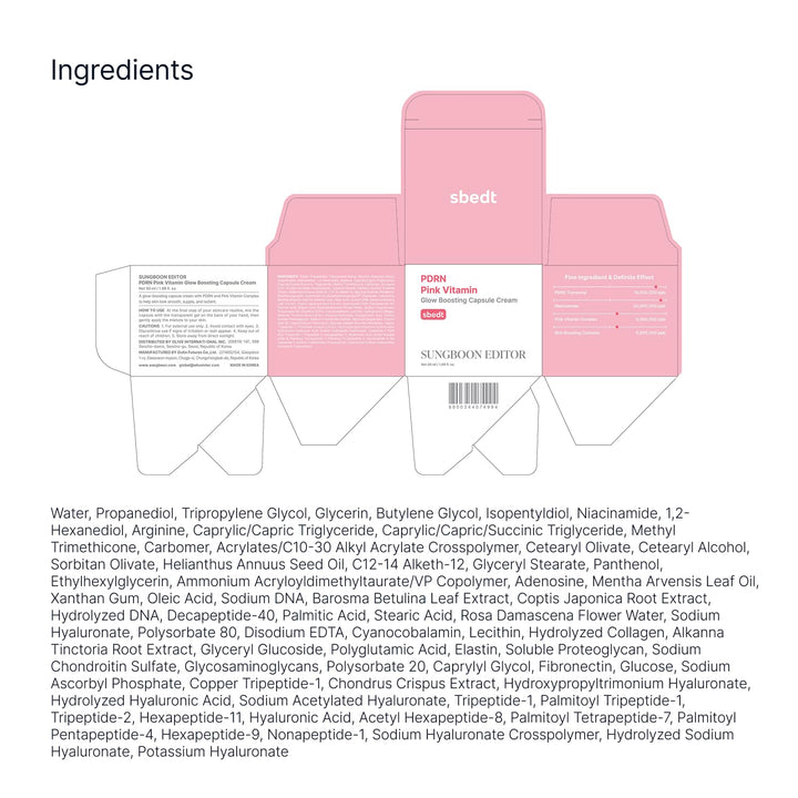 SUNGBOON EDITOR Pink PDRN - Crema cápsula que aumenta el brillo de...