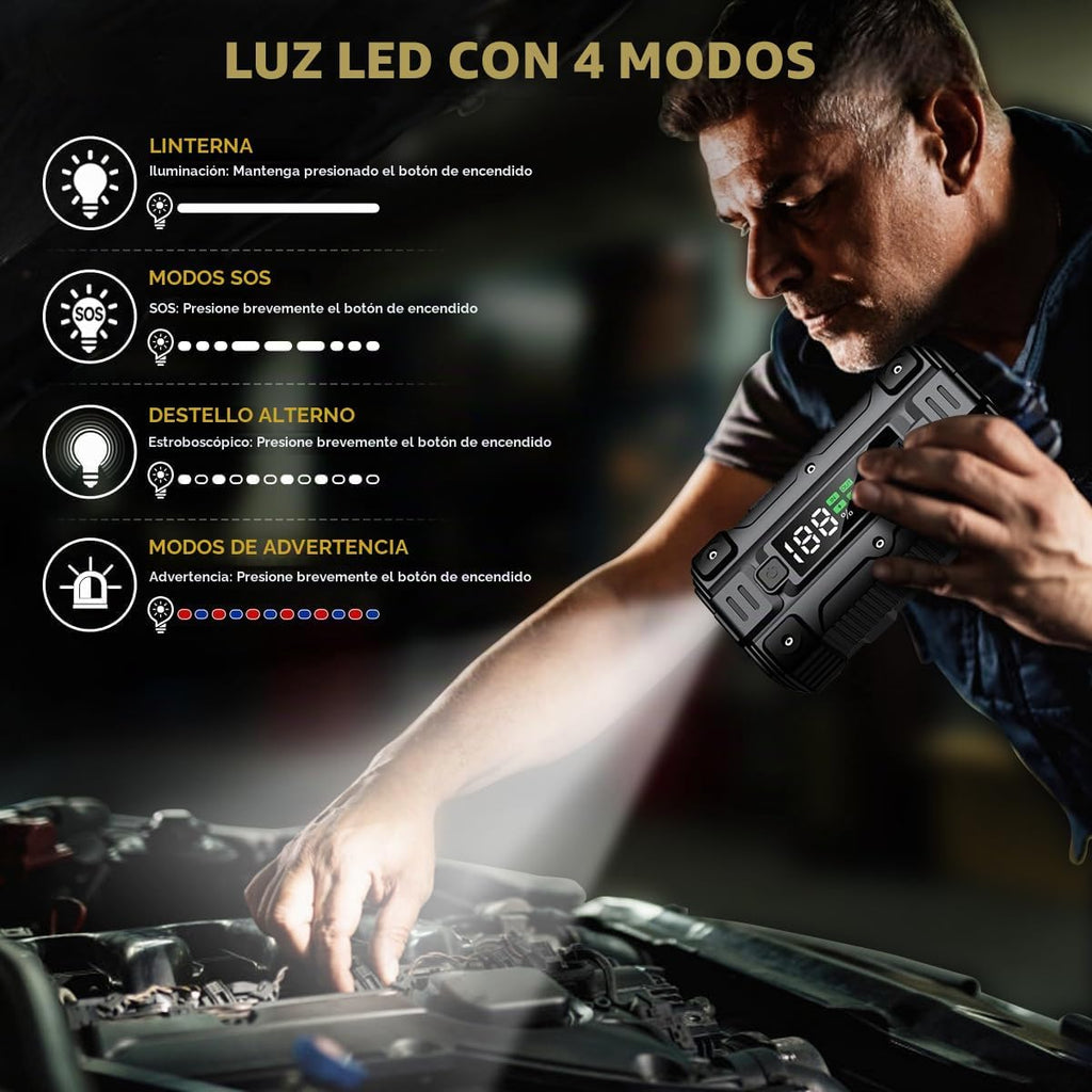 Arrancador de coche, pico de 8000 A (hasta todo el motor de gasolina o diésel de 10.0 L, 50 veces) 12 V cargador de batería de refuerzo automático caja de salto con cargador rápido cables de salto