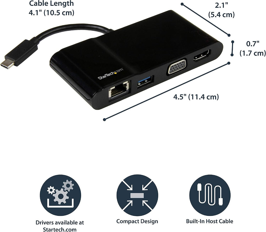 StarTech.com Adaptador USB-C a VGA/DVI/HDMI, Negro